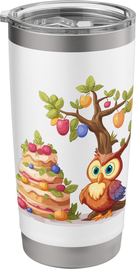 Enchanted Nature Owl Fruit Cake Wonderland Whimsical Owl And Cake Fantasy Scene Stainless Steel Insulated Tumbler