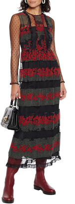 RED Valentino Point d'esprit-paneled floral-print georgette maxi dress