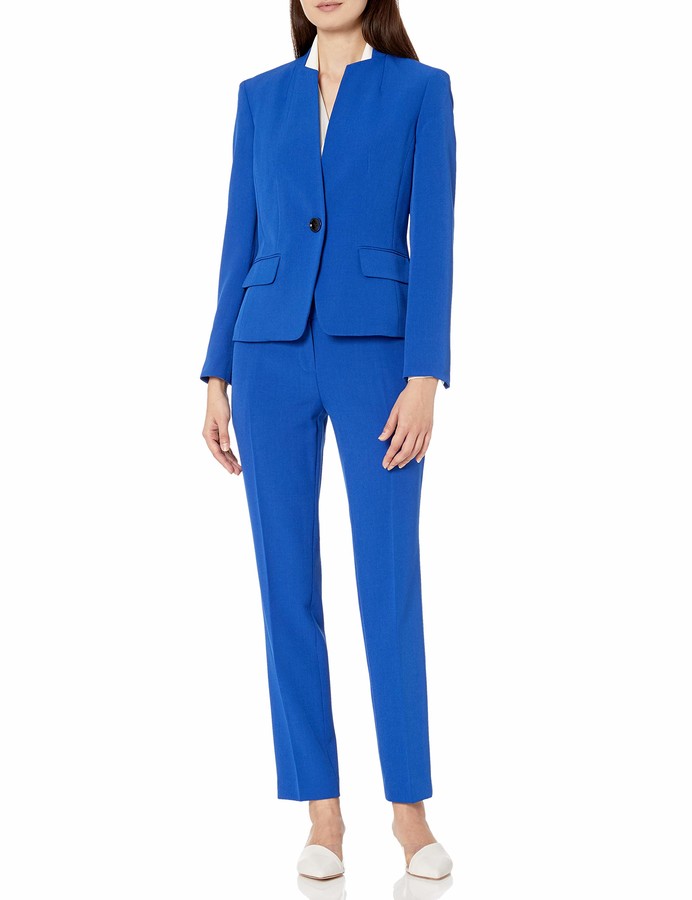 Le Suit Women's 1 Button Crepe Slim Pant Suit - ShopStyle