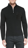 Thumbnail for your product : Ralph Lauren Black Label Quarter-Zip Sweater with Suede Trim, Black