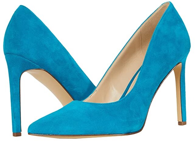 bright blue block heels