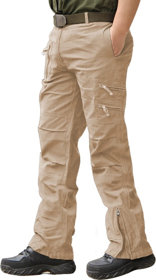 FEDTOSING Mens Cargo Work Trousers Combat Tactical Outdoor Casual Pants  with Multi-Pockets (Khaki 32W / 30L) - ShopStyle