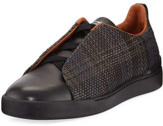 Ermenegildo Zegna Couture Pelle Tessuta Leather Triple-Stitch Sneaker