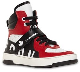 DSQUARED2 Icon print leather lace-up sneakers