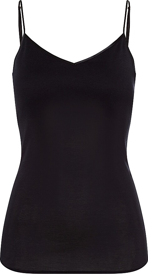 Hanro Women's Cotton Seamless Cotton Seamless Spaghetti Cami Padded - Black - Size XS