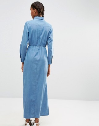ASOS Denim Maxi Shirt Dress in Light Blue Wash