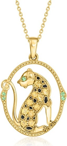 Ross-Simons Ross-Simons0.30ct.t.w.CitrineandBlackEnamelLeopardPendantNecklaceWithTsavoritesin18ktGoldOverSterlingSize18