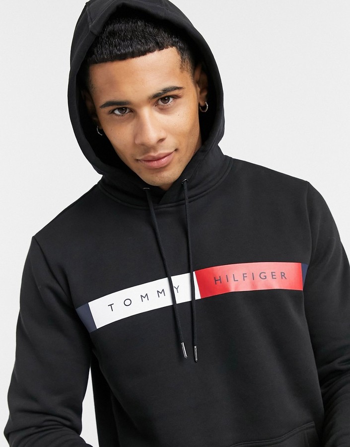 Tommy Hilfiger chest icon logo hoodie in black - ShopStyle