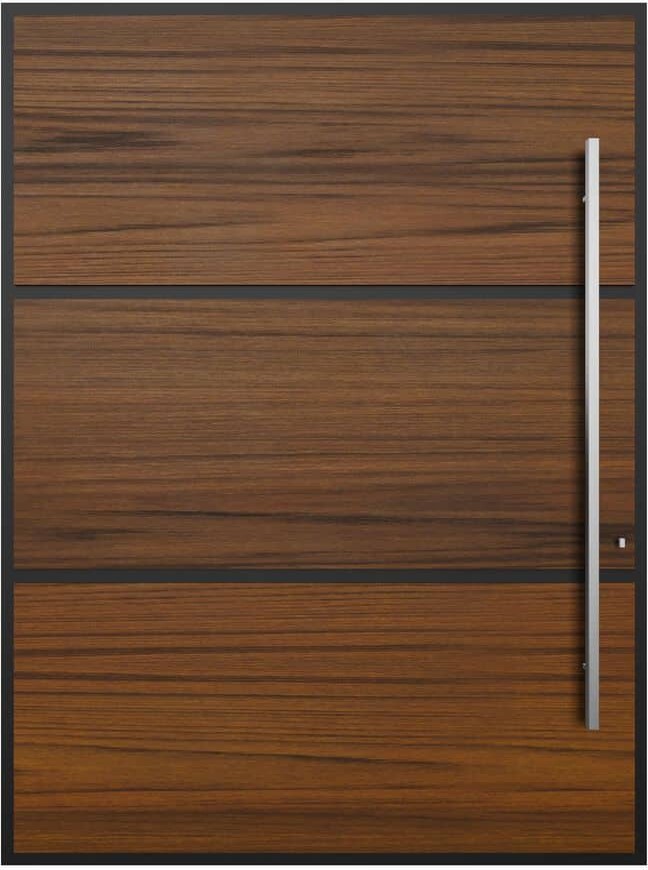 PANDA WINDOWS & DOORS 60 in. x 80 in. Helsinki Faux Teak Aluminum Prehung Pivot Entry Door with Hardware