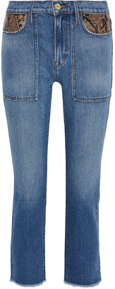 jeans with leather front