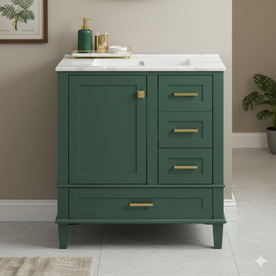 Ebern Designs 30-Inch Bathroom Vanity Set, Modern Vanity Cabinet With Sink Combo, Storage Cabinet Featuring A Soft-Closing Door And Three Drawers, Solid Wood Frame