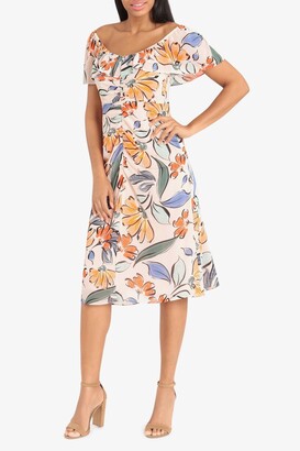 Donna Morgan Off-the-Shoulder Floral Midi Dress