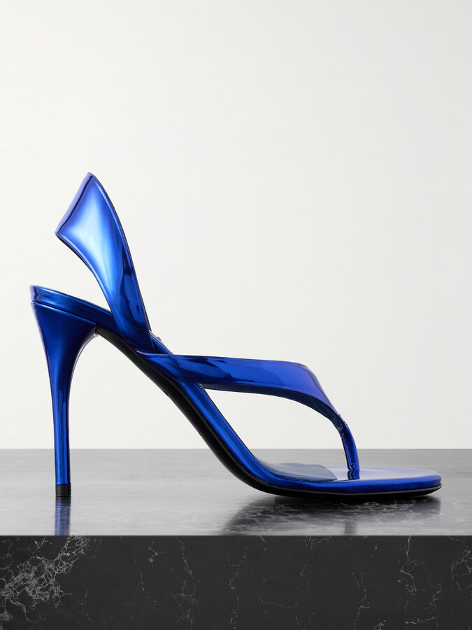 Alaia Tong 90 Mirrored-leather Sandals - Blue