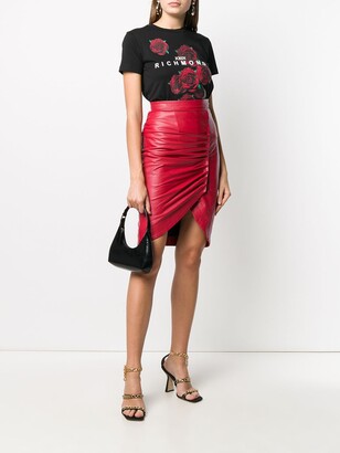 John Richmond Fitted Ruched Leather Skirt