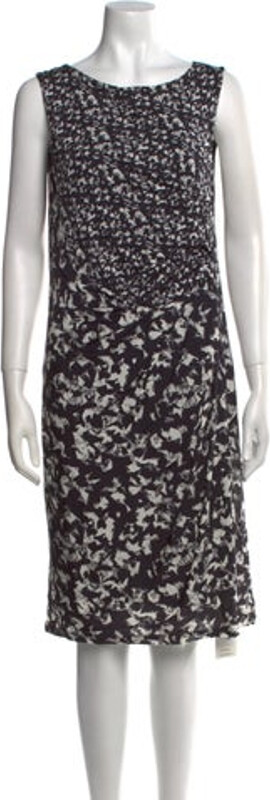 Max Mara Shift Dress Black Printed Ruffle Embellishment Sleeveless with Bateau Neckline Designer