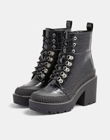 Thumbnail for your product : Topshop heeled platform lace up boots in black croc