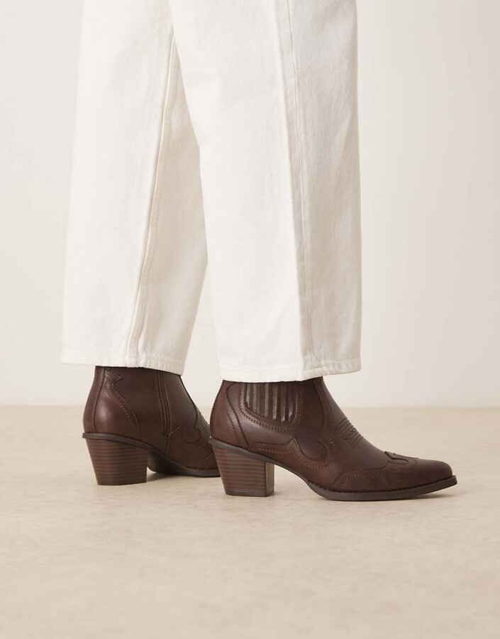 ASOS DESIGN western chelsea boots in brown with cuban heel
