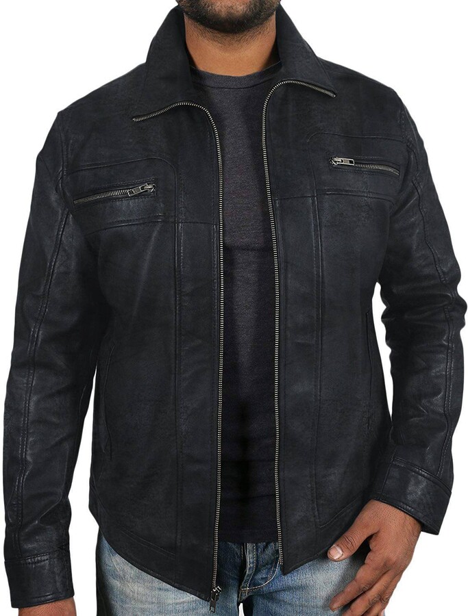 Laverapelle Mens Genuine Lambskin Leather Jacket Black, Aviator Jacket 1501378