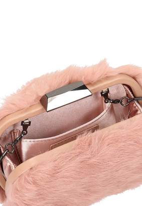 Lola Cruz Rigid Clutch Bag With Pink Fur