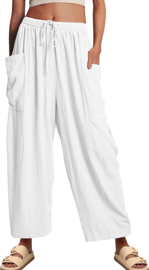 Women Flared Wide Leg Elastic Waist Loose Pants Trousers Solid Baggy Casual  Cos