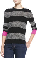 Thumbnail for your product : Autumn Cashmere Zip-Back Striped Cashmere Contrast Sweater