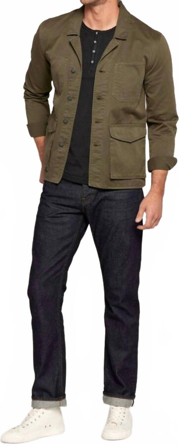 Current/Elliott Solid Button Down Blazer In Army Green