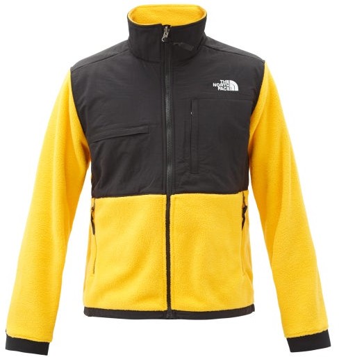 yellow and black north face jacket