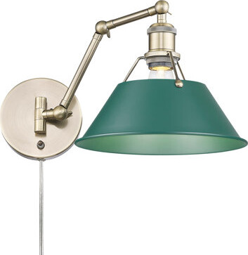 Everly Quinn Orwell Articulating Wall Sconce in Aged Brass with Pine Green