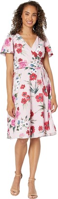 Adrianna Papell Women's Floral Printed Faux WRAP Dress