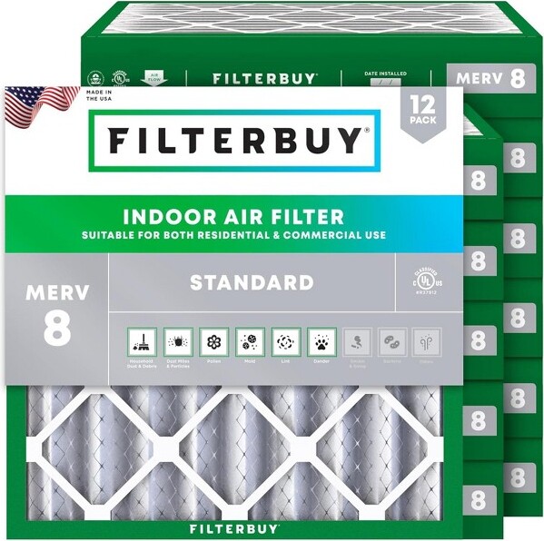 Filterbuy29x29x4AirFilter(12-Pack)PleatedMERV8DustDefenseReplacementHVACACFurnaceFilters(ActualSize:28.50x28.50x3.63)