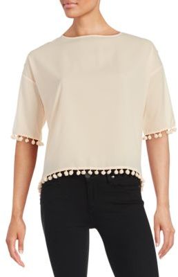 French Connection Pompom-Trim Crepe Top