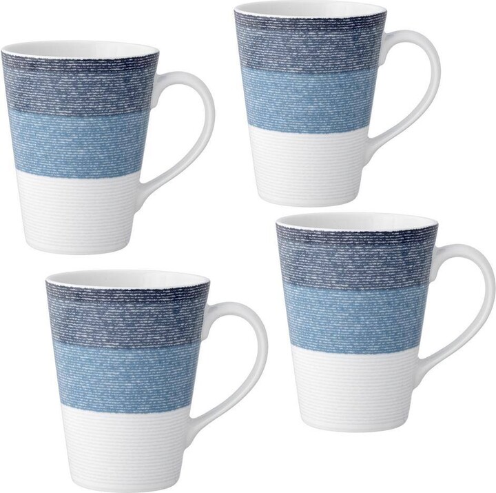 Noritake Colorscapes Layers Navy 12 fl. oz. (Blue) Porcelain Mugs, (Set of 4)