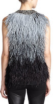 Thumbnail for your product : Haute Hippie Rhinestone-Neck Ostrich-Feathered Silk Vest