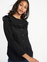 Thumbnail for your product : Old Navy Relaxed Ruffle-Trim Button-Front Shirt for Women