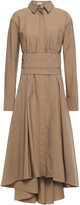 Thumbnail for your product : Brunello Cucinelli Belted Bead-embellished Crinkled Cotton-blend Poplin Midi Dress
