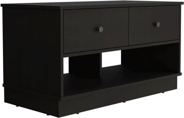 Ebern Designs Storage Bench, Two Open Shelves, Two Drawers -Black