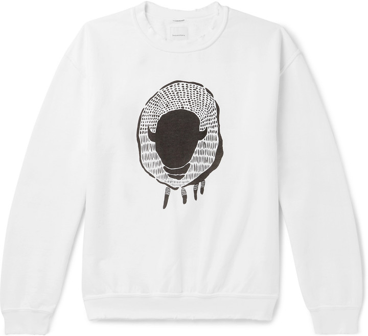 SASQUATCHfabrix. Distressed Printed Fleece-Back Cotton-Blend Jersey  Sweatshirt - ShopStyle