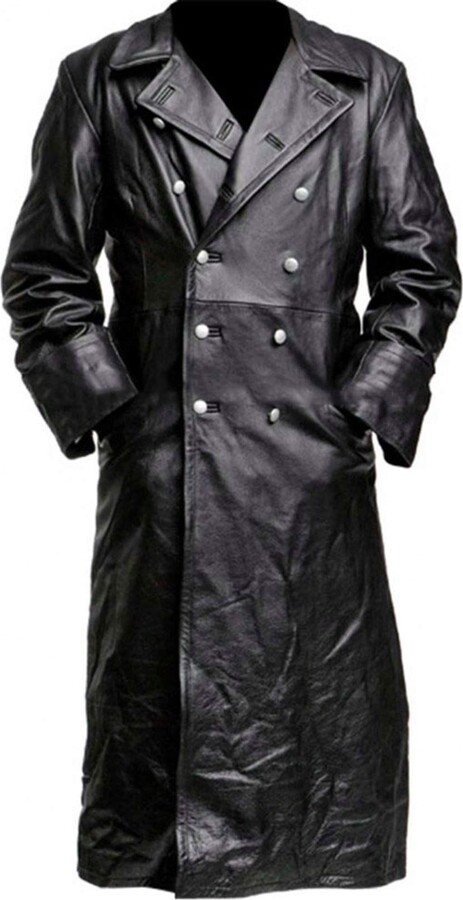Hooligan Black Leather Trench Coat | The Jacket Maker