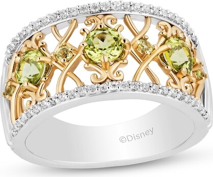 Zales Enchanted Disney Tiana Peridot and 1/5 CT. T.w. Diamond Ornate Ring in Sterling Silver and 10K Gold