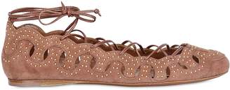 Alaia Studded Suede Lace Up Ballerina Flats