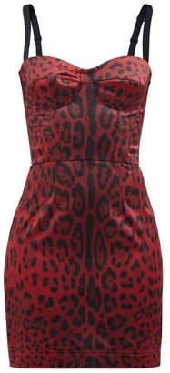 Dolce & Gabbana Bustier-bodice Leopard-print Twill Mini Dress - Red