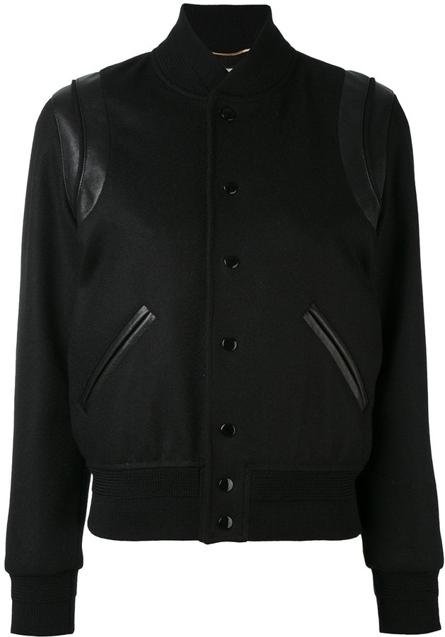 Saint Laurent Leather Trim Varsity Jacket - ShopStyle
