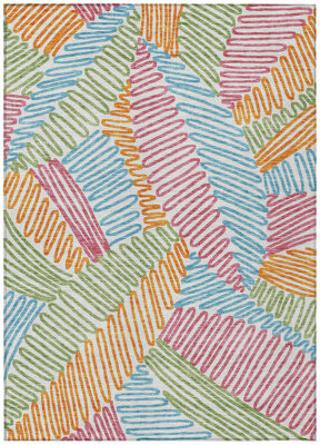 HomeRoots 9' X 12' Blue Green And Pink Floral Washable Indoor Outdoor Area Rug