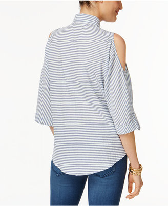 Style&Co. Style & Co Cotton Striped Cold-Shoulder Shirt, Created for Macy's