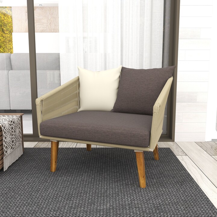 Studio 350 Indoor/Outdoor MidCentury Modern Acacia Wood Lounge Chair