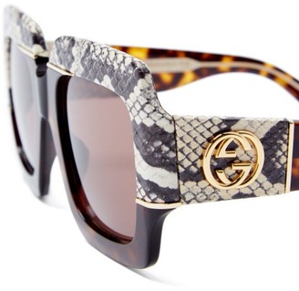 Gucci Contrast-panel Square Acetate Sunglasses - Grey Multi