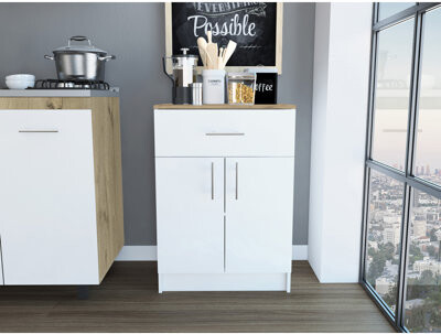 Latitude Run Wilmington 1-Drawer Rectangle Pantry Cabinet White And Light Oak