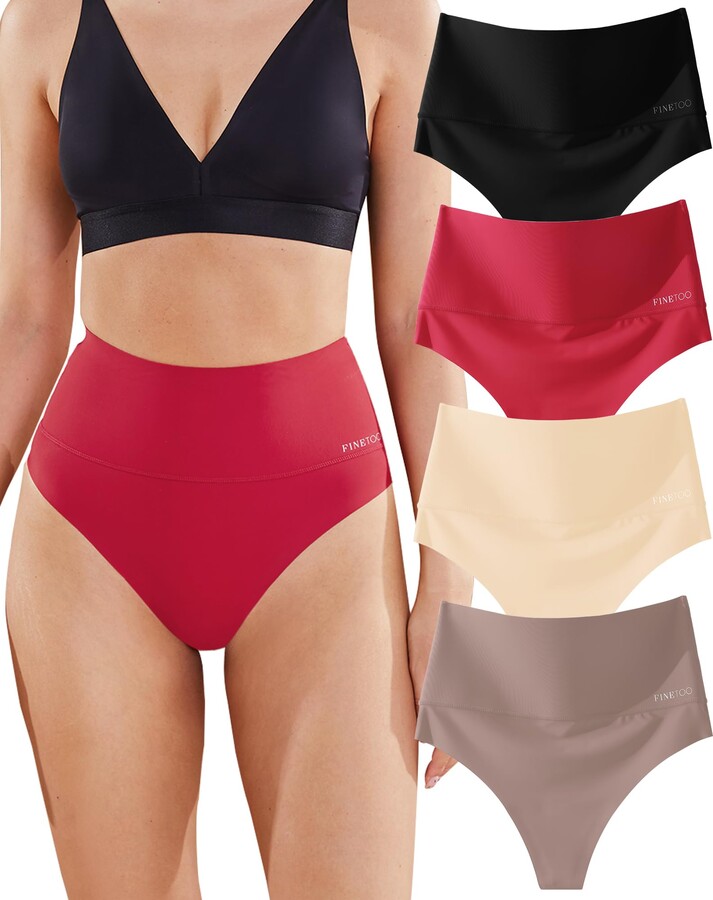 FINETOO High Waisted Thongs for Women Tummy Control Underwear Soft