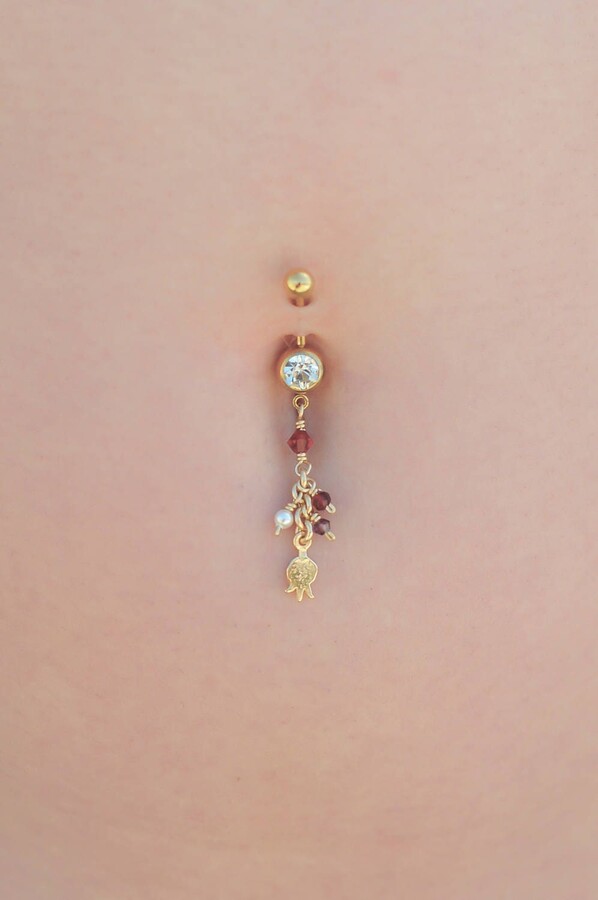 Etsy Gold Filled Pomegranate Pendant, Swarovski Pearl & Red & Purple Beaded Belly Button Piercing, Navel Ring, For A Perfect Summer Look