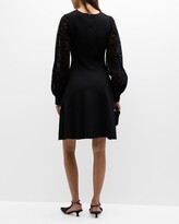 Thumbnail for your product : Lela Rose Flocked Lace Blouson-Sleeve Fit-&-Flare Dress